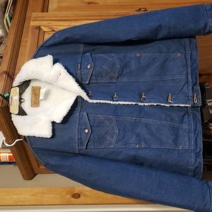 WRANGLER DENIM SHERPA LINED JEAN JACKET COAT SZ LARGE MENS